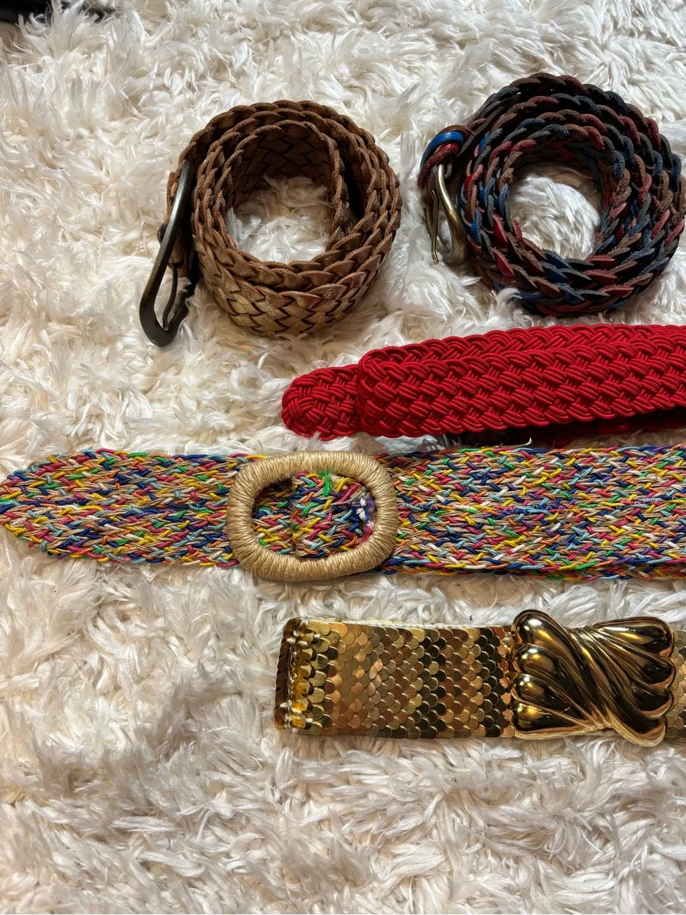 Lot of 6 Vintage Multicolor Woven Belts-1 Sequin Belt Fashion Accessory